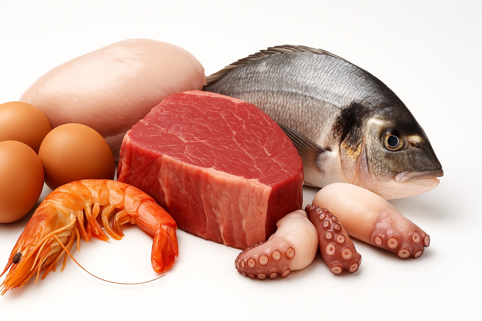 Thịt, cá, trứng, hải sản